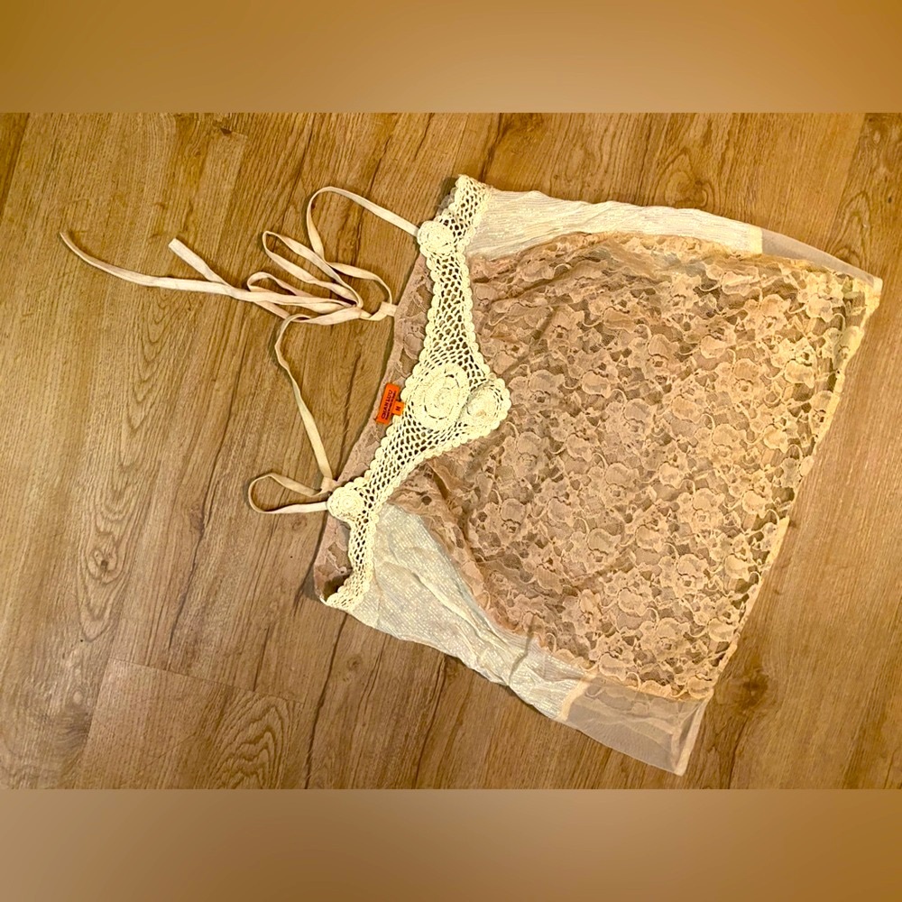 Chan Luu Lace Embellished Tan and Cream Camisole - Picture 7 of 9